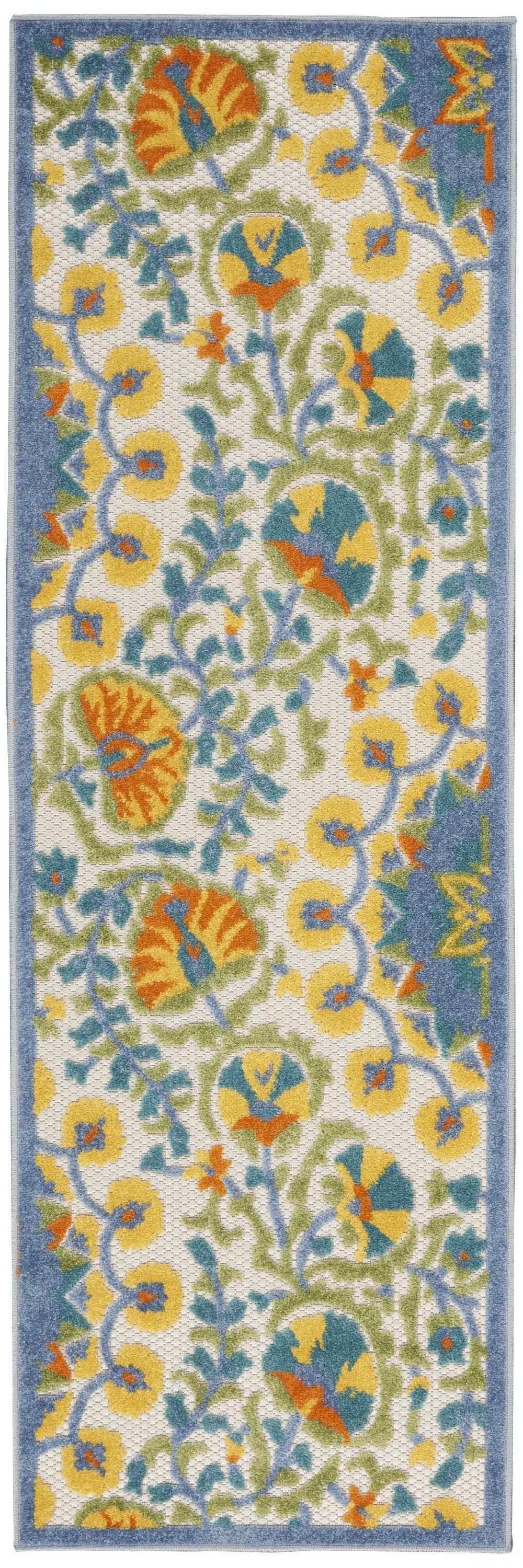 2' X 6' Blue Yellow And White Toile Non Skid Indoor Outdoor Runner Rug - Homeroots - Flyclothing LLC