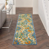 2' X 10' Yellow And Teal Toile Non Skid Indoor Outdoor Runner Rug - Homeroots - Flyclothing LLC