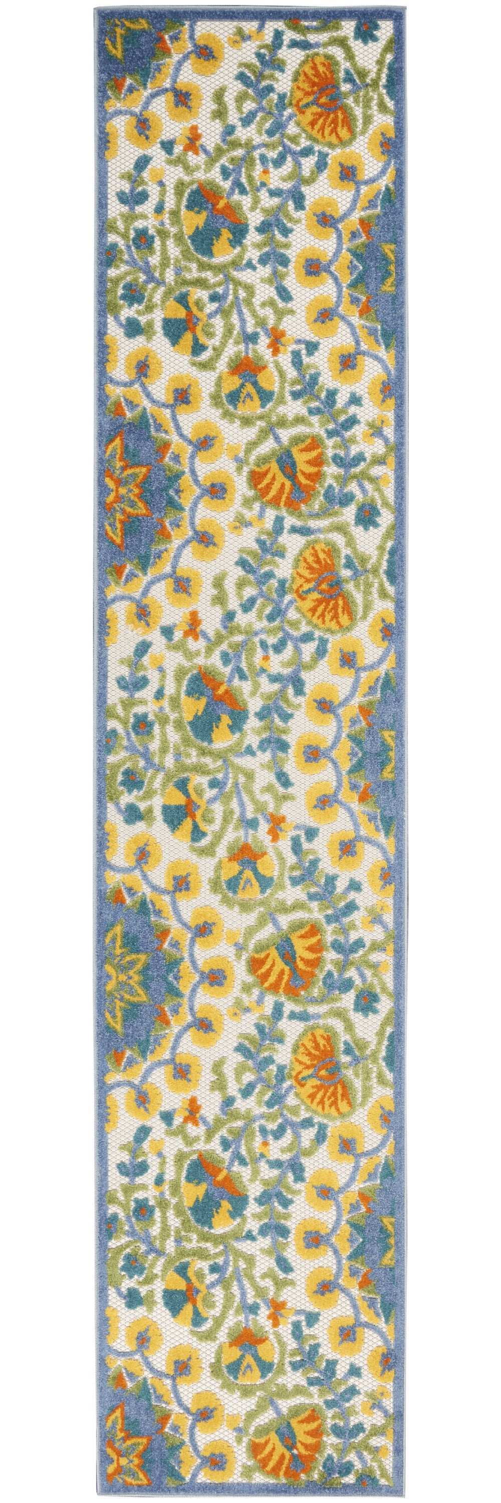 2' X 10' Yellow And Teal Toile Non Skid Indoor Outdoor Runner Rug - Homeroots - Flyclothing LLC