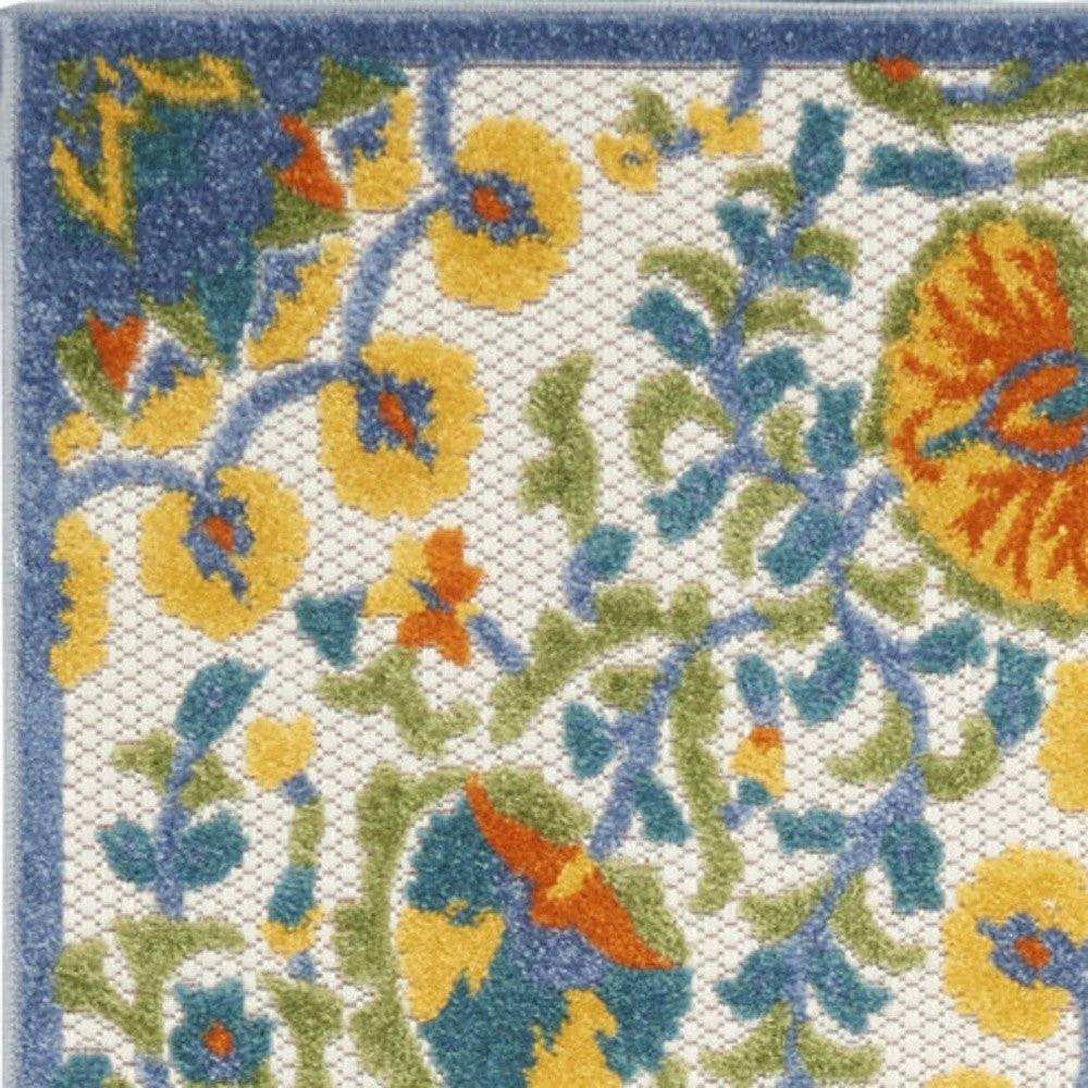 2' X 12' Blue Yellow And White Toile Non Skid Indoor Outdoor Runner Rug - Homeroots - Flyclothing LLC