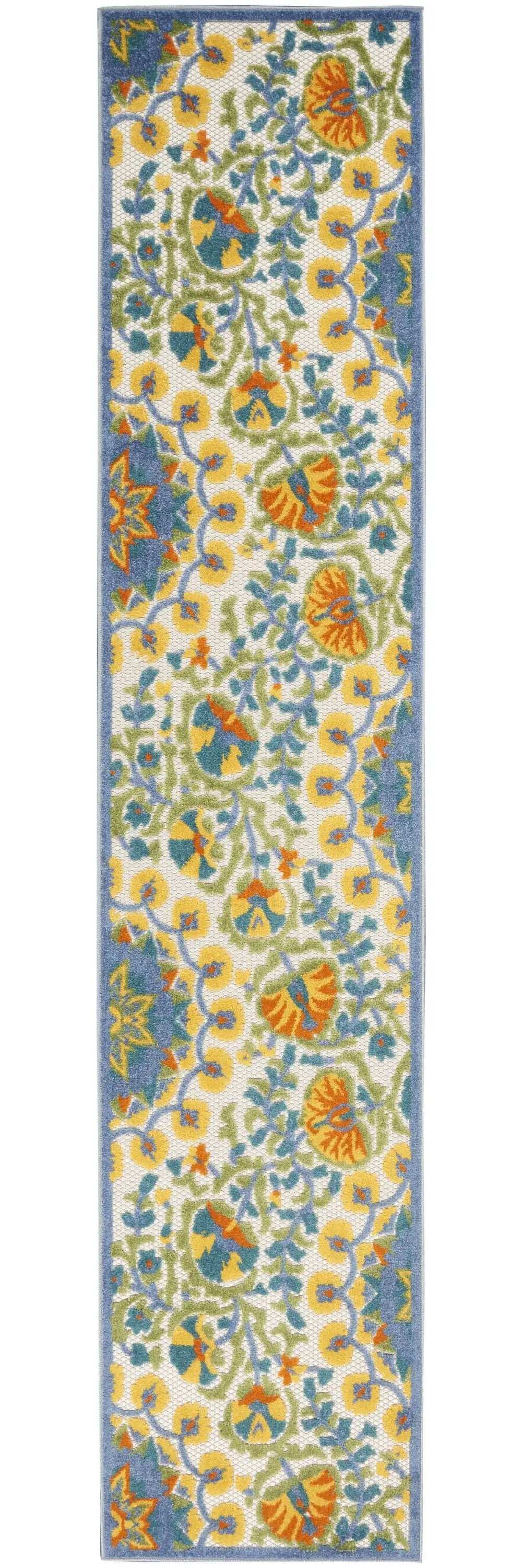 2' X 12' Blue Yellow And White Toile Non Skid Indoor Outdoor Runner Rug - Homeroots - Flyclothing LLC