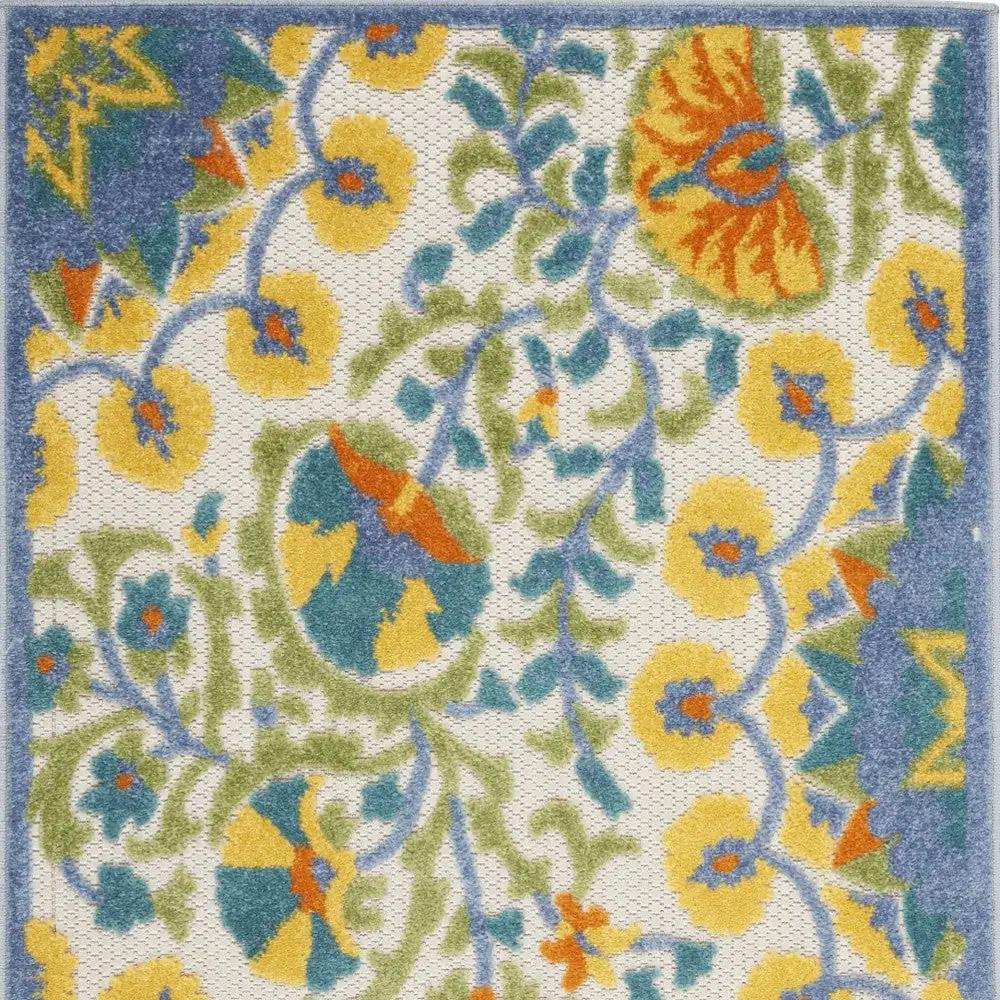 3' X 4' Yellow And Teal Toile Non Skid Indoor Outdoor Area Rug - Homeroots - Flyclothing LLC