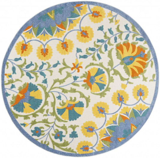 8' X 8' Blue Yellow And White Round Toile Non Skid Indoor Outdoor Area Rug - Homeroots - Flyclothing LLC
