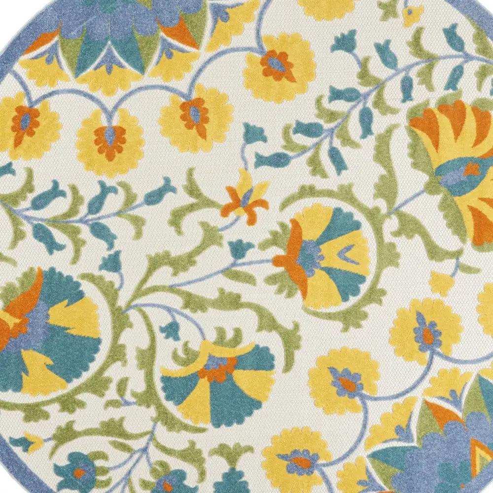 8' X 8' Blue Yellow And White Round Toile Non Skid Indoor Outdoor Area Rug - Homeroots - Flyclothing LLC