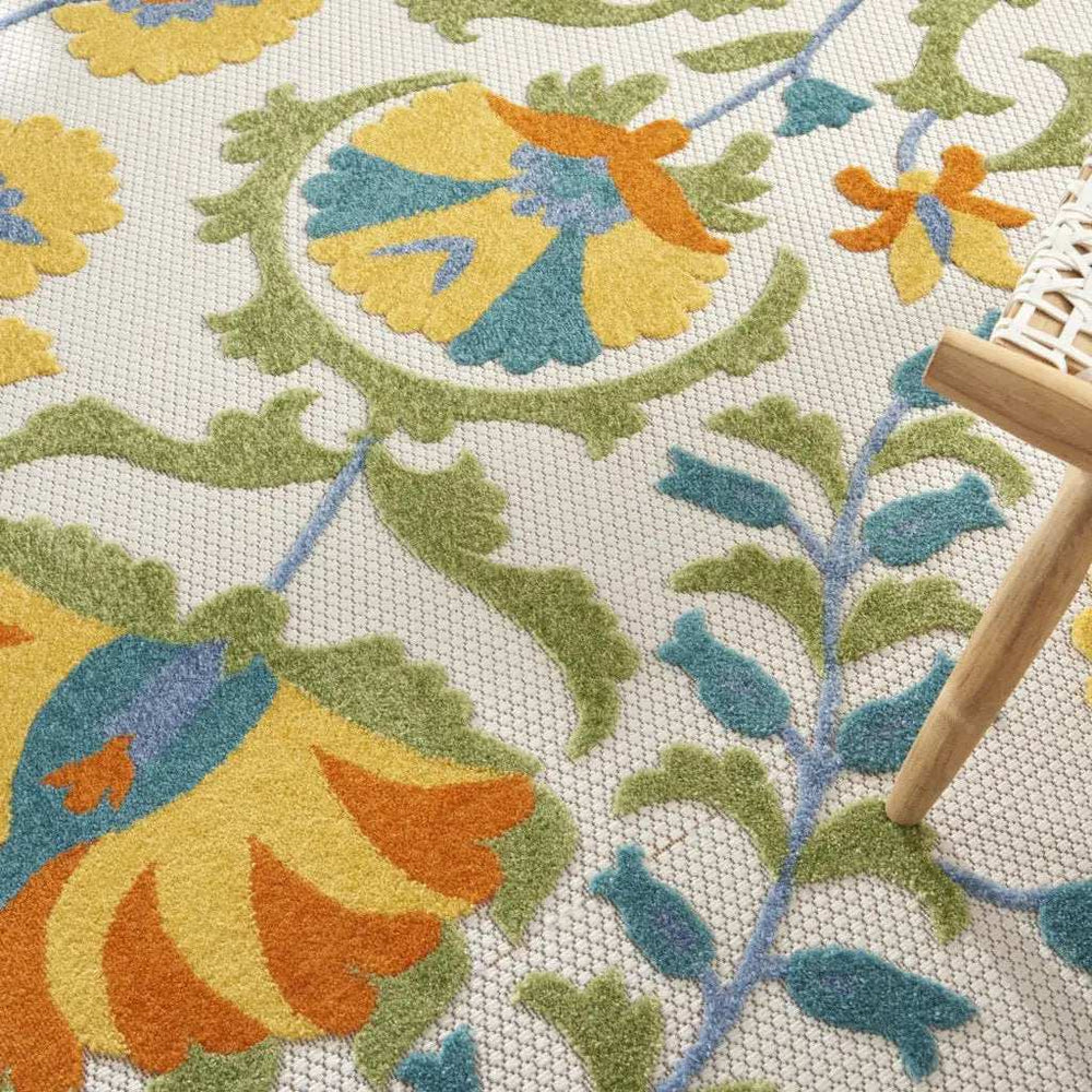 8' X 8' Blue Yellow And White Round Toile Non Skid Indoor Outdoor Area Rug - Homeroots - Flyclothing LLC