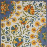 9' X 12' Blue Yellow And White Toile Non Skid Indoor Outdoor Area Rug - Homeroots - Flyclothing LLC