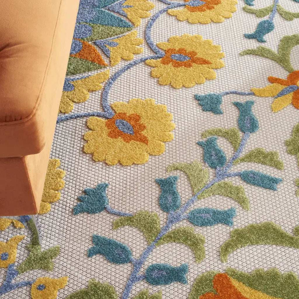 10' X 13' Blue Yellow And White Toile Non Skid Indoor Outdoor Area Rug - Homeroots - Flyclothing LLC