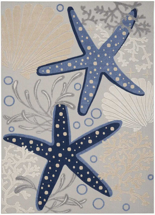 10' X 13' Blue and Gray Starfish Indoor Outdoor Area Rug - Homeroots - Flyclothing LLC