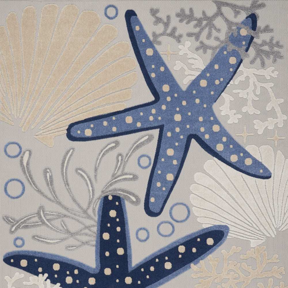 10' X 13' Blue and Gray Starfish Indoor Outdoor Area Rug - Homeroots - Flyclothing LLC
