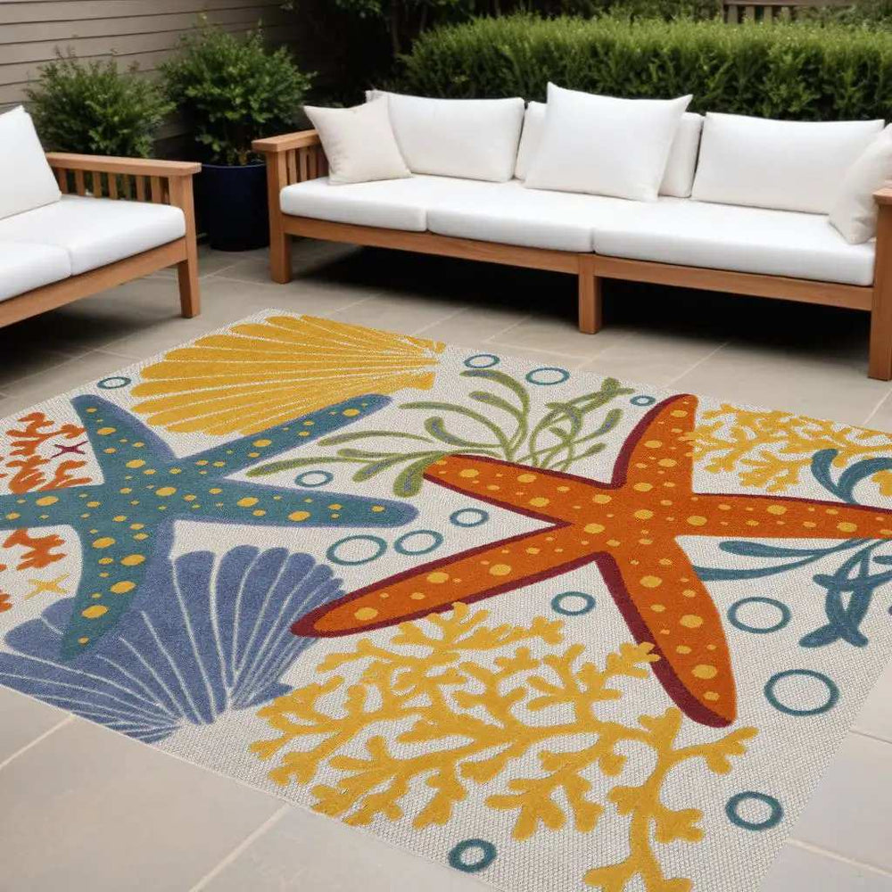 12' X 15' Orange Blue And Yellow Animal Print Non Skid Indoor Outdoor Area Rug - Homeroots - Flyclothing LLC