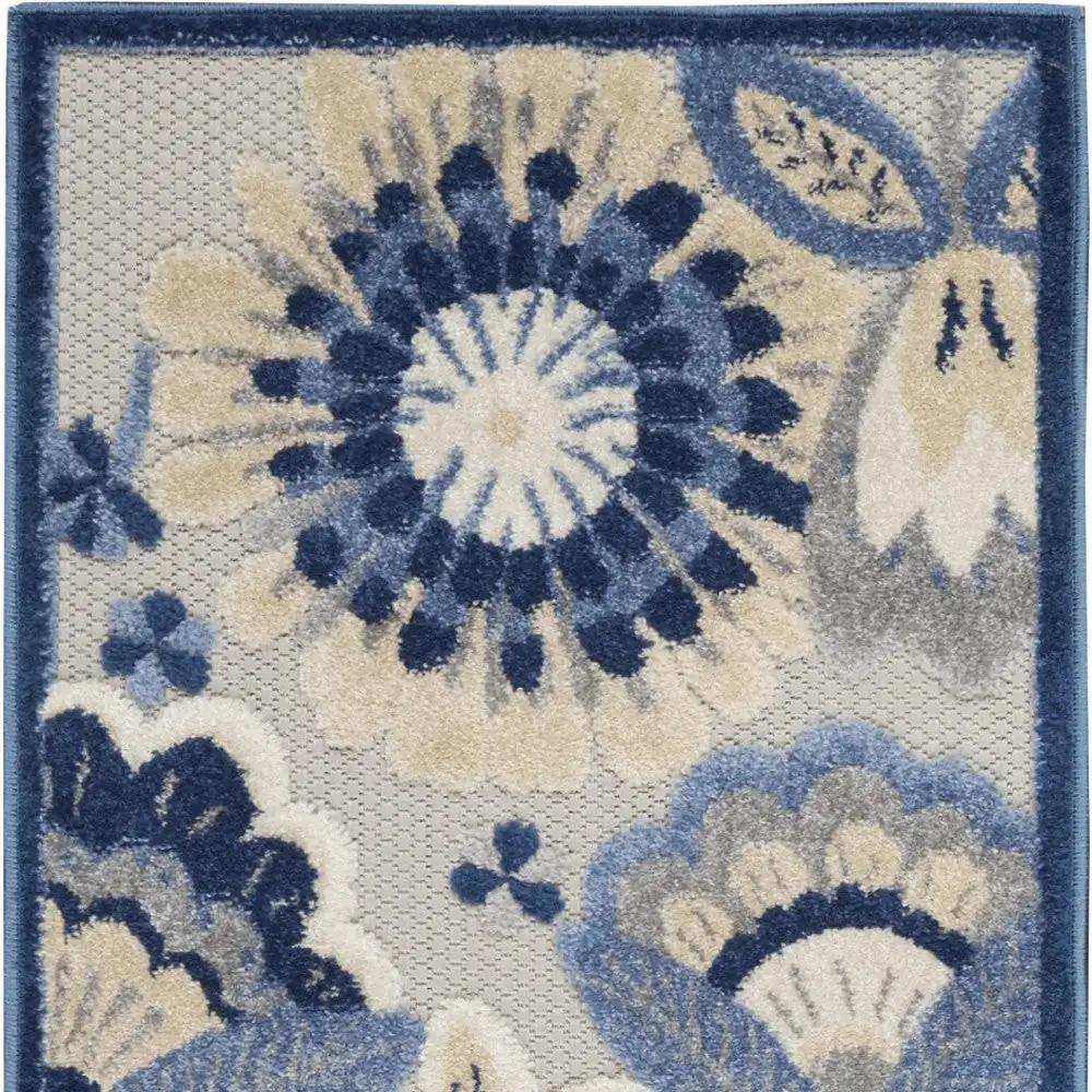 2' X 6' Blue And Grey Floral Non Skid Indoor Outdoor Runner Rug - Homeroots - Flyclothing LLC