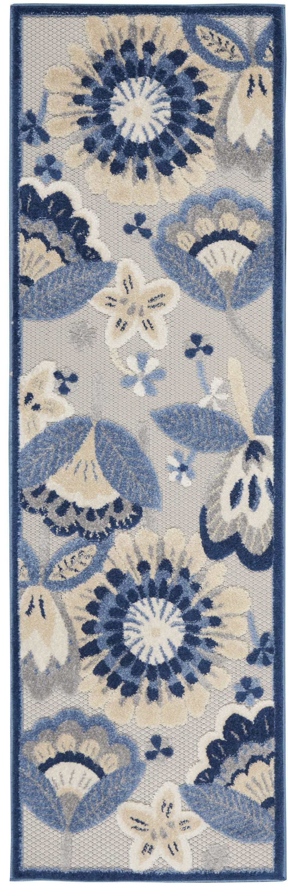 2' X 6' Blue And Grey Floral Non Skid Indoor Outdoor Runner Rug - Homeroots - Flyclothing LLC