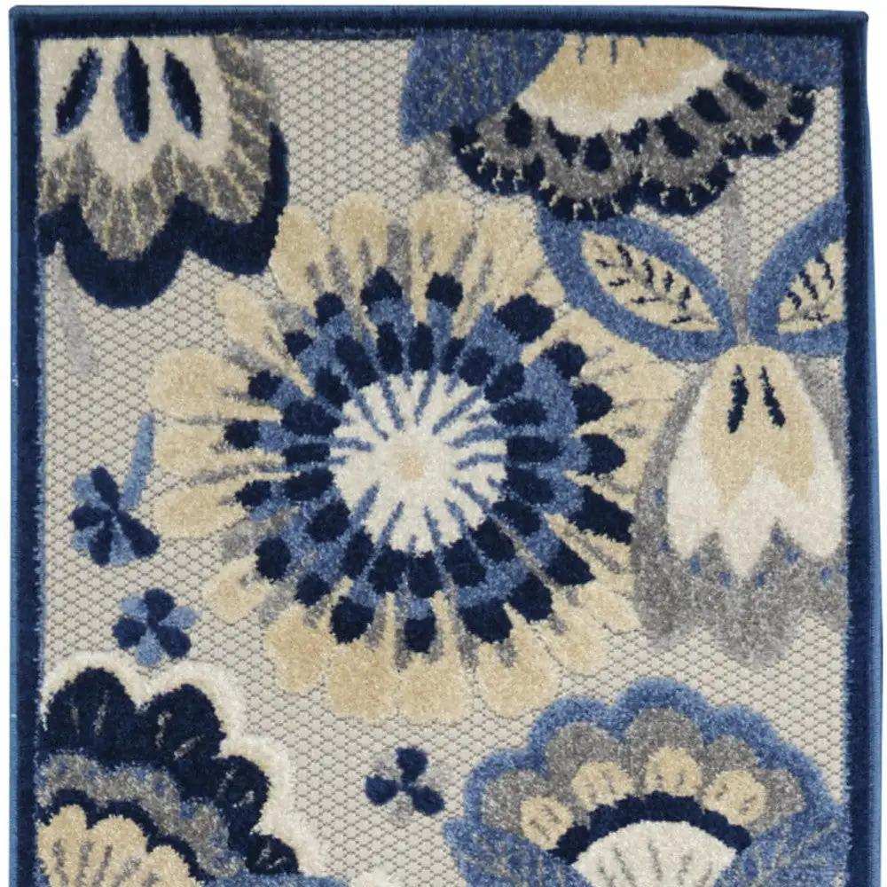 2' X 10' Blue And Grey Floral Non Skid Indoor Outdoor Runner Rug - Homeroots - Flyclothing LLC