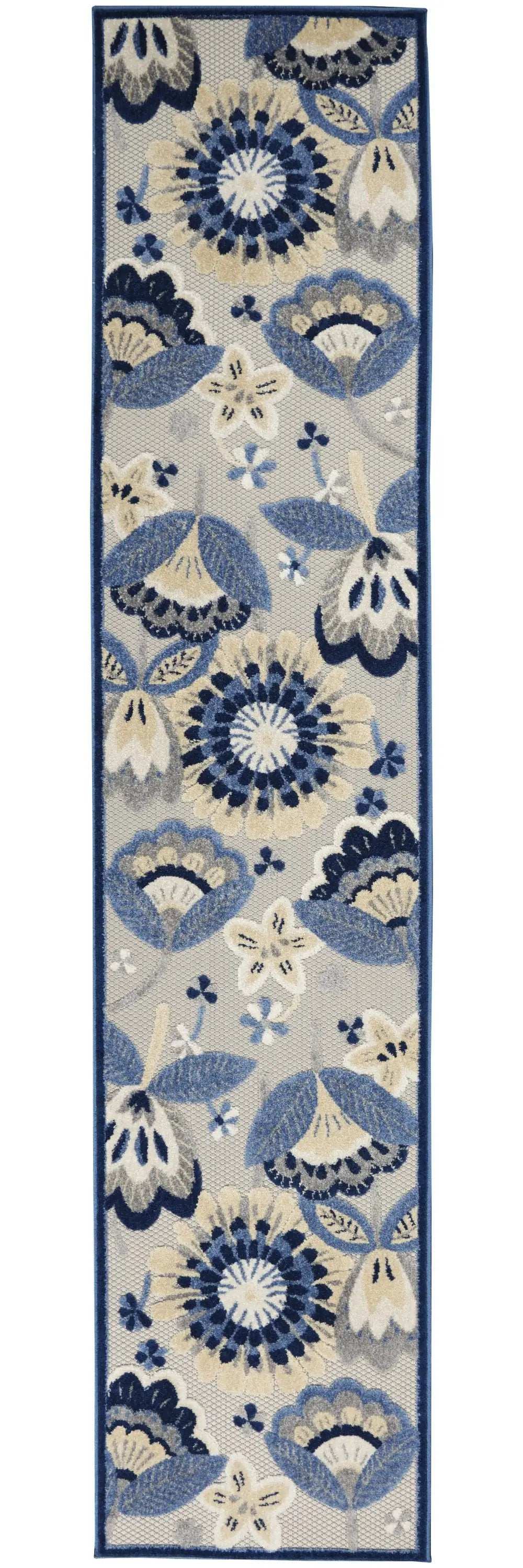 2' X 10' Blue And Grey Floral Non Skid Indoor Outdoor Runner Rug - Homeroots - Flyclothing LLC