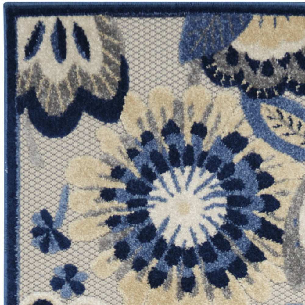 2' X 12' Blue And Grey Floral Non Skid Indoor Outdoor Runner Rug - Homeroots - Flyclothing LLC