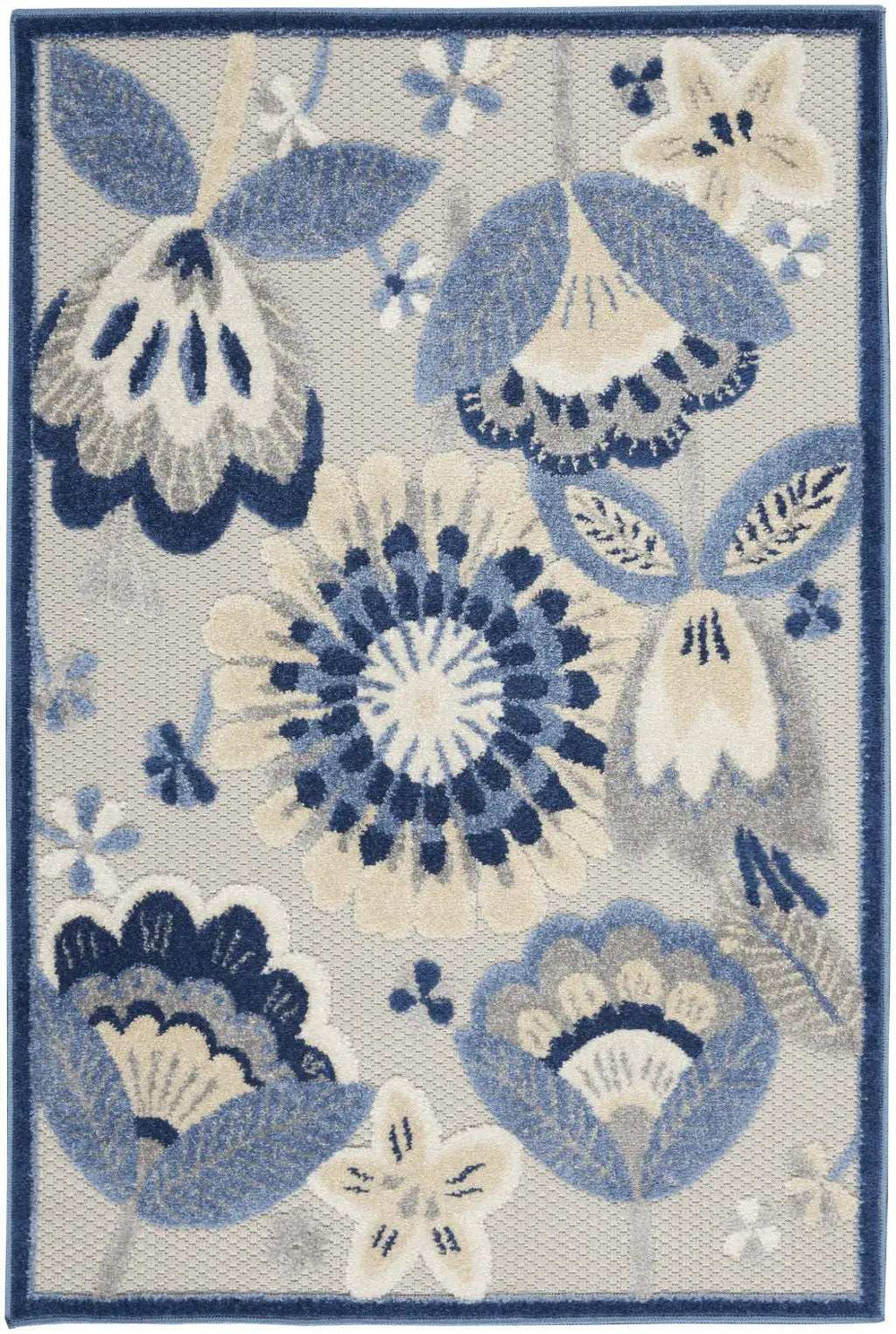 3' X 4' Blue And Grey Floral Non Skid Indoor Outdoor Area Rug - Homeroots - Flyclothing LLC