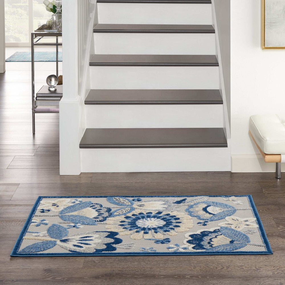 3' X 4' Blue And Grey Floral Non Skid Indoor Outdoor Area Rug - Homeroots - Flyclothing LLC