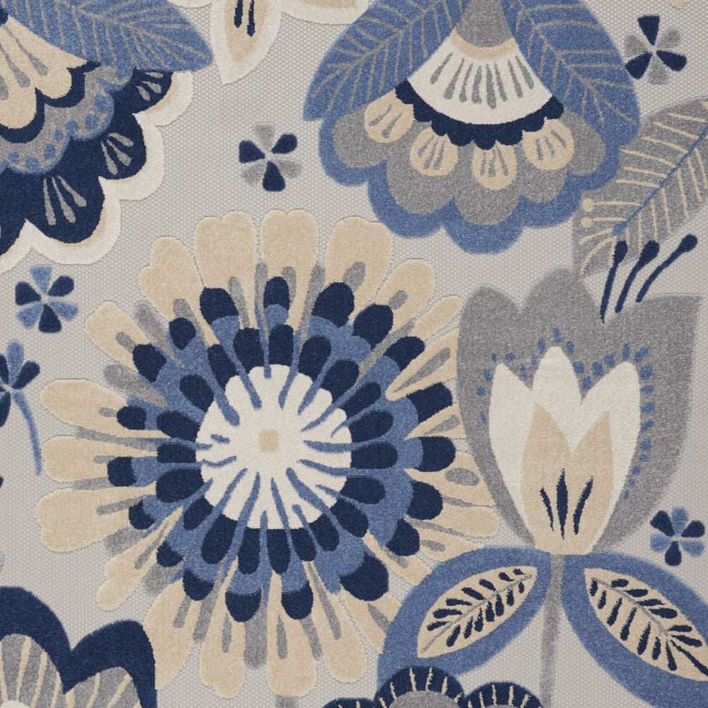 10' X 13' Blue And Grey Floral Non Skid Indoor Outdoor Area Rug - Homeroots - Flyclothing LLC