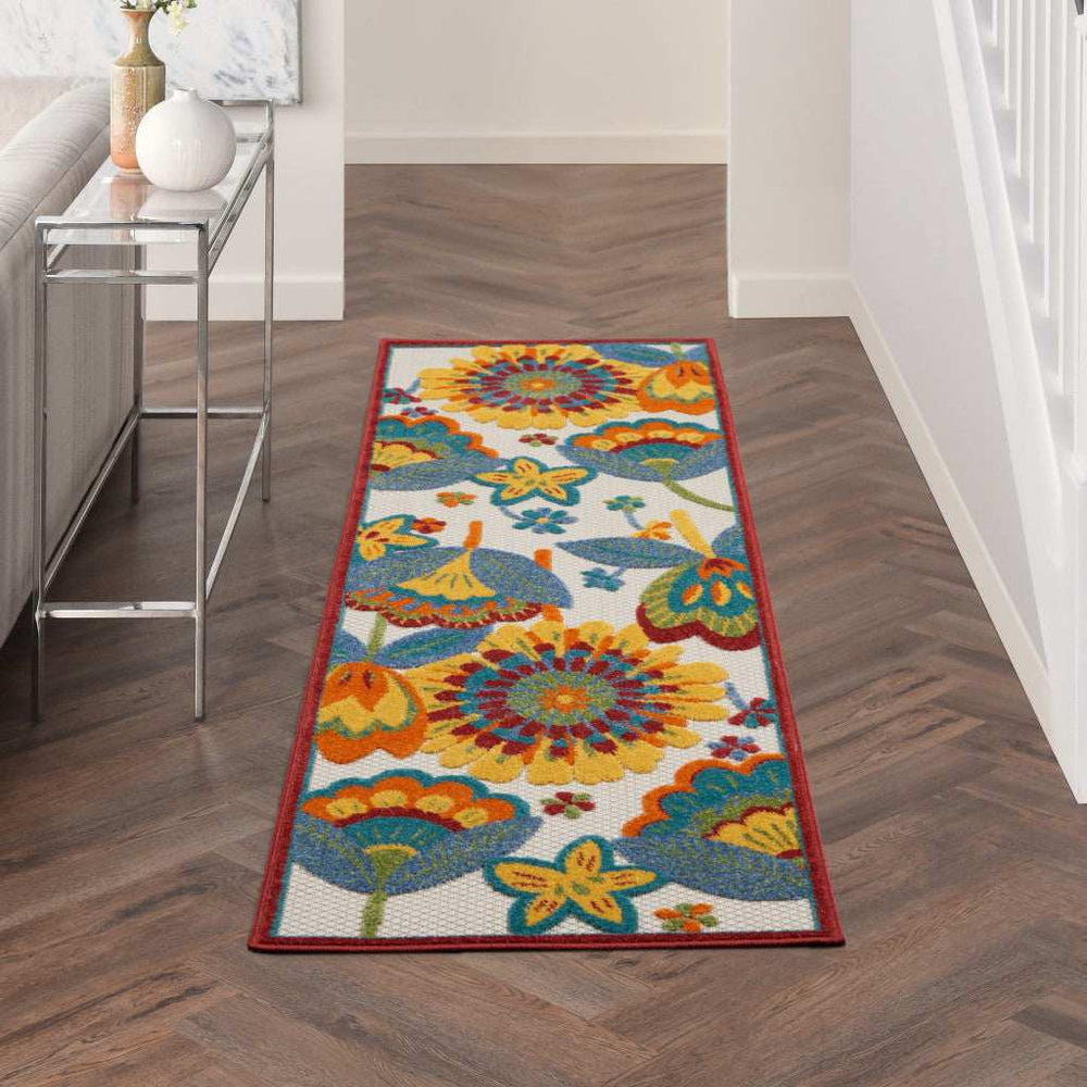 2' X 6' Yellow And Teal Floral Non Skid Indoor Outdoor Runner Rug - Homeroots - Flyclothing LLC