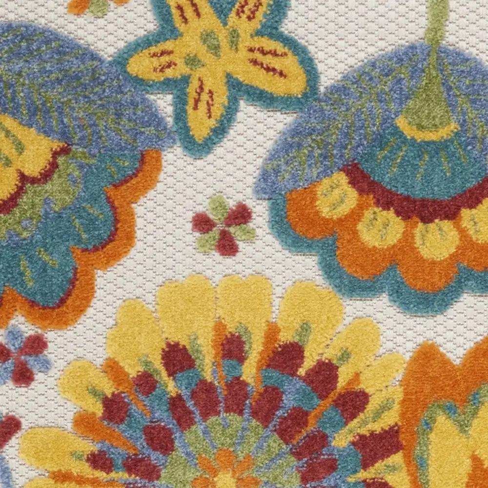 2' X 6' Yellow And Teal Floral Non Skid Indoor Outdoor Runner Rug - Homeroots - Flyclothing LLC