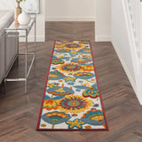2' X 10' White Yellow And Blue Floral Non Skid Indoor Outdoor Runner Rug - Homeroots - Flyclothing LLC