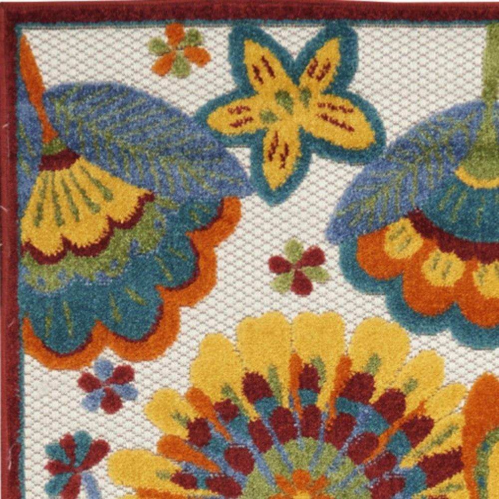 2' X 10' White Yellow And Blue Floral Non Skid Indoor Outdoor Runner Rug - Homeroots - Flyclothing LLC