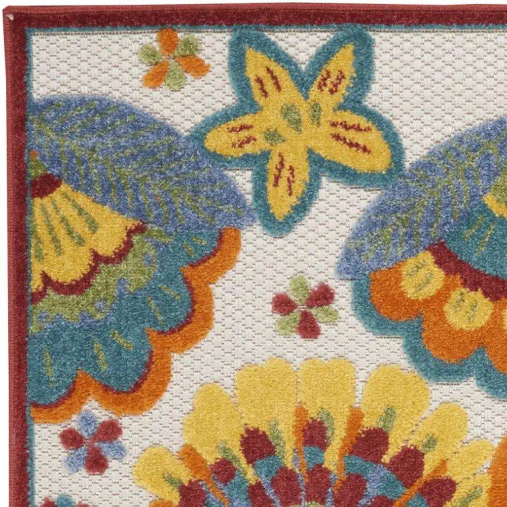 2' X 8' Yellow And Teal Floral Non Skid Indoor Outdoor Runner Rug - Homeroots - Flyclothing LLC