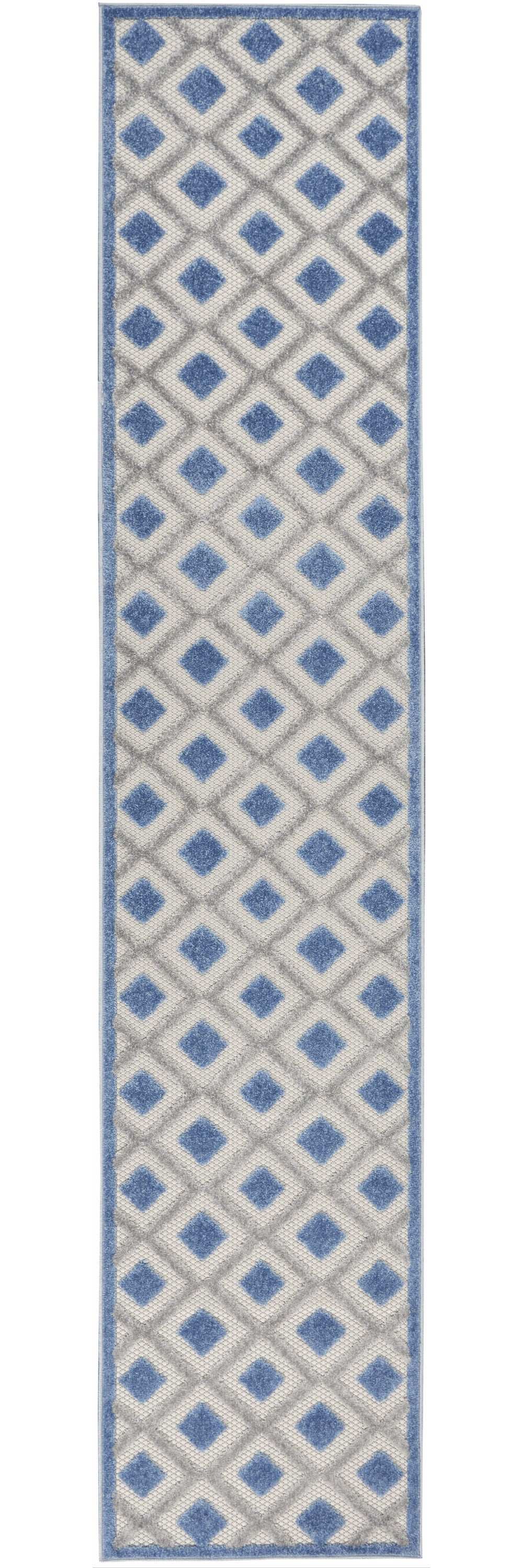 2' X 10' Blue And Grey Gingham Non Skid Indoor Outdoor Runner Rug - Homeroots - Flyclothing LLC