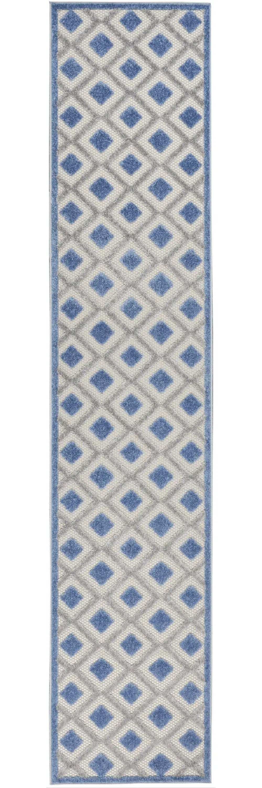 2' X 12' Blue And Grey Gingham Non Skid Indoor Outdoor Runner Rug - Homeroots - Flyclothing LLC