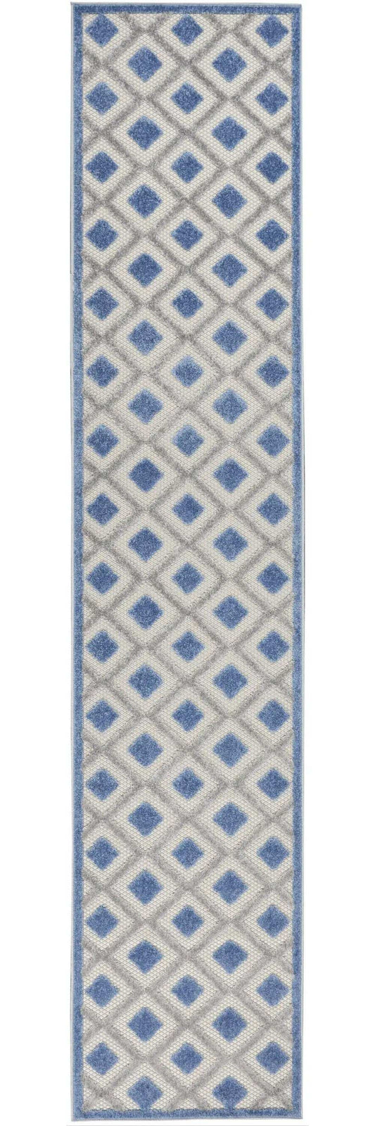 2' X 12' Blue And Grey Gingham Non Skid Indoor Outdoor Runner Rug - Homeroots - Flyclothing LLC