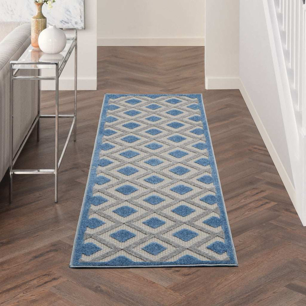 2' X 8' Blue And Grey Gingham Non Skid Indoor Outdoor Runner Rug - Homeroots - Flyclothing LLC