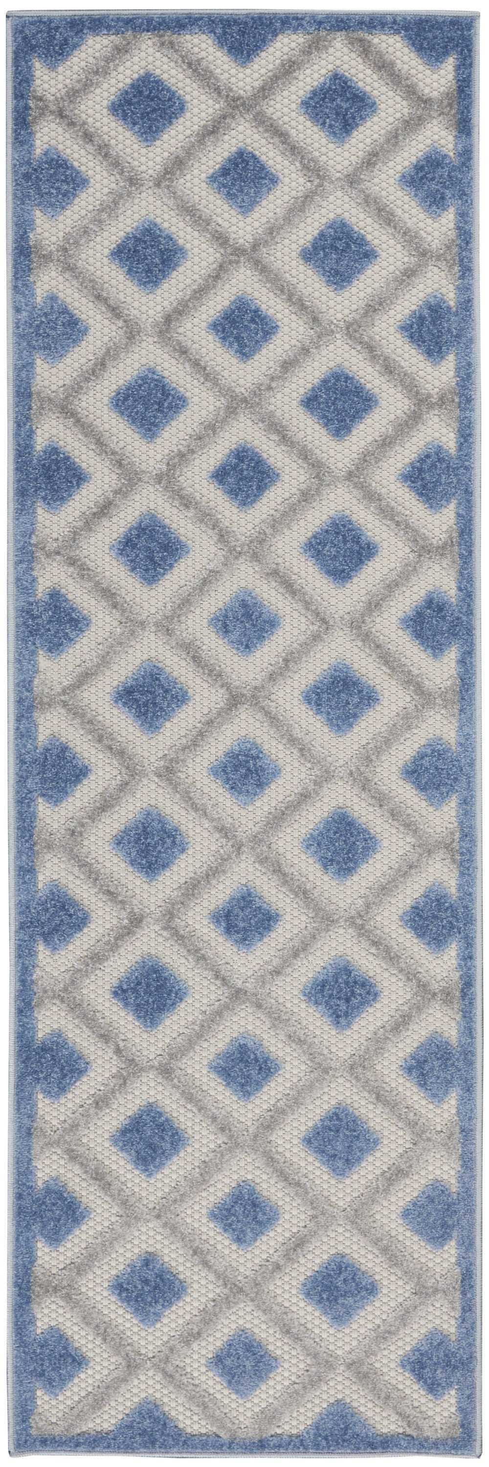 2' X 8' Blue And Grey Gingham Non Skid Indoor Outdoor Runner Rug - Homeroots - Flyclothing LLC