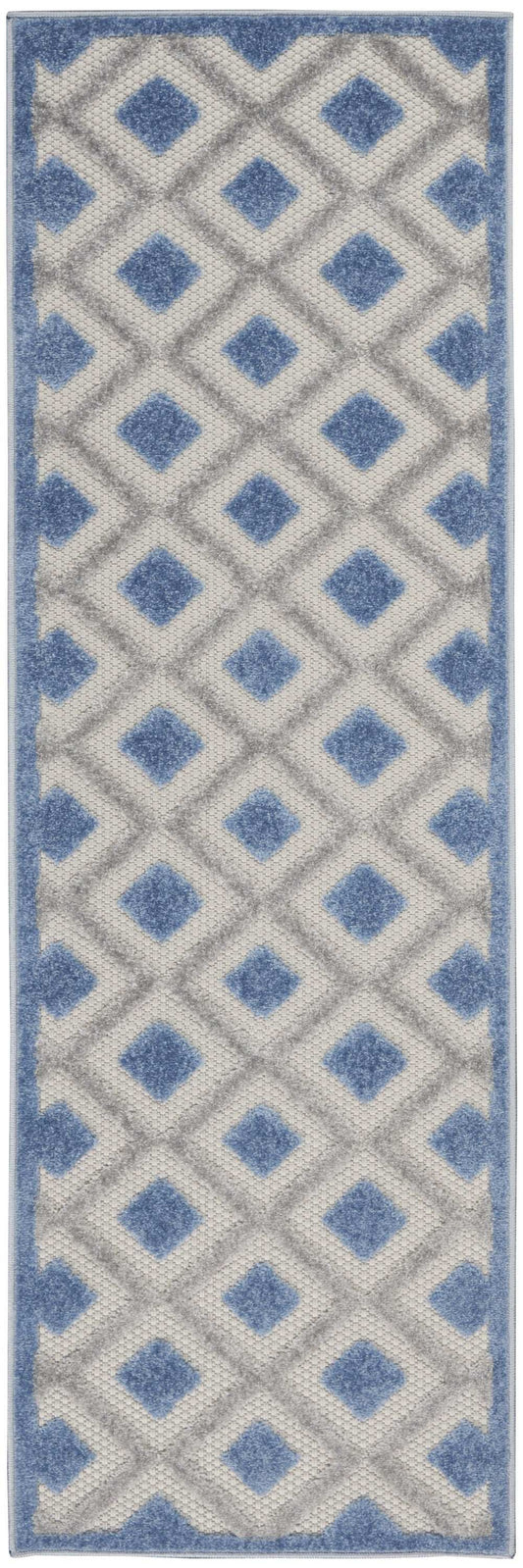 2' X 8' Blue And Grey Gingham Non Skid Indoor Outdoor Runner Rug - Homeroots - Flyclothing LLC
