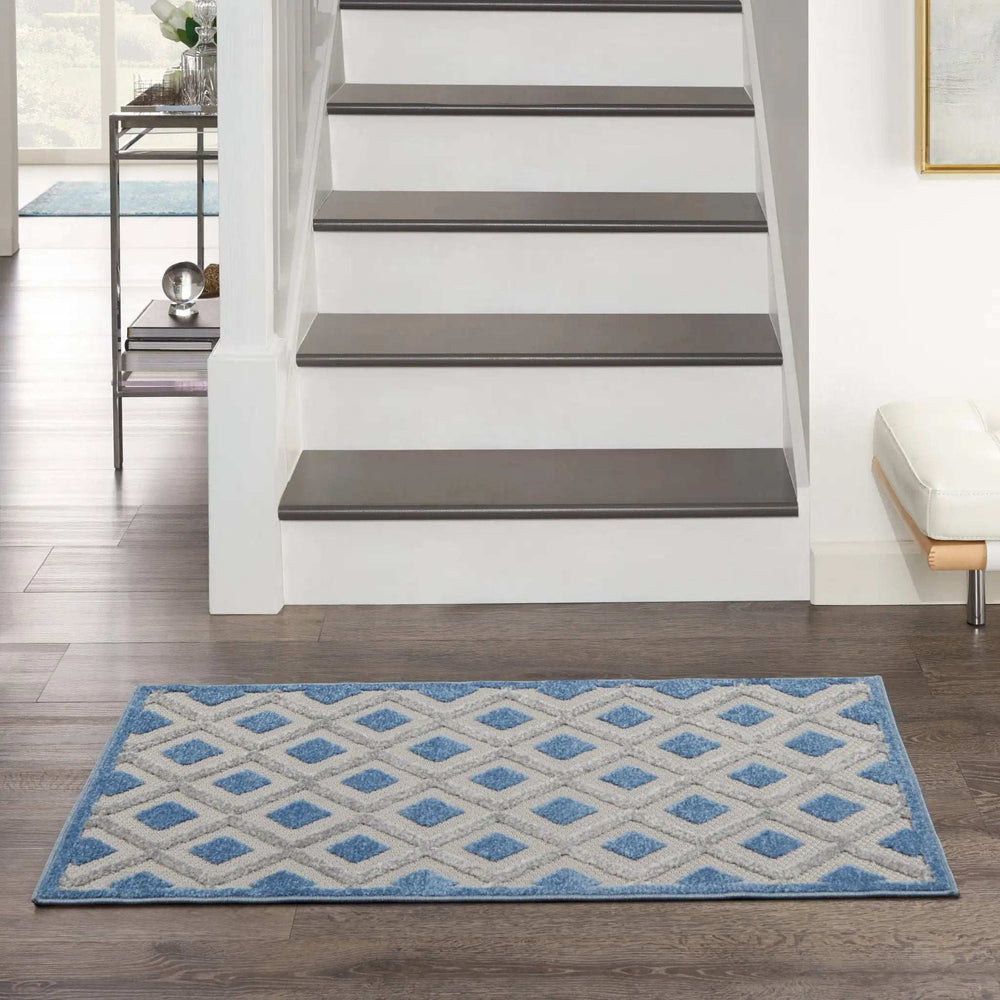 3' X 4' Blue And Grey Gingham Non Skid Indoor Outdoor Area Rug - Homeroots - Flyclothing LLC