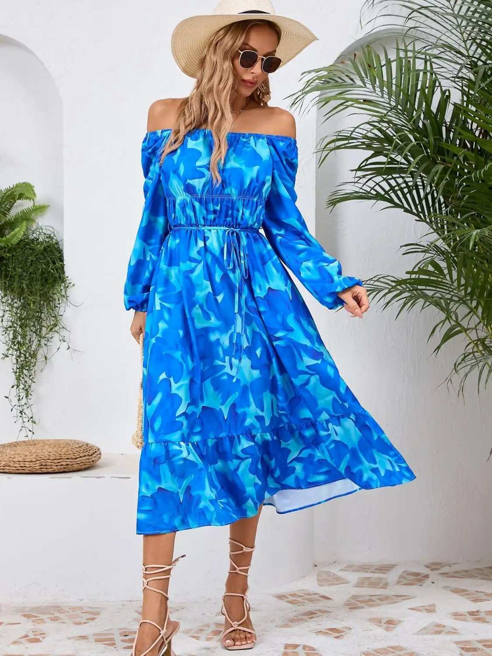 Printed Long Sleeve Midi Dress - Trendsi - Flyclothing LLC