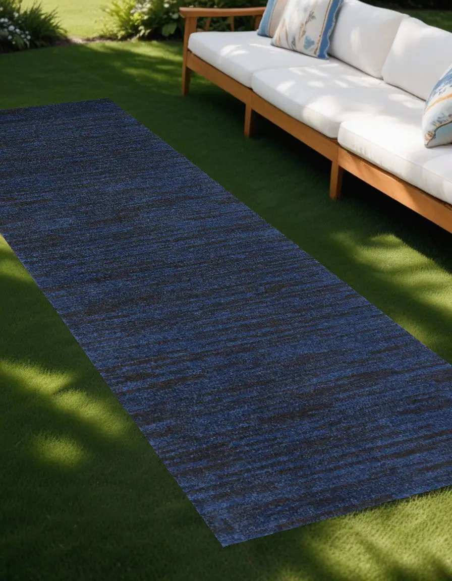 10' Midnight Blue Indoor Outdoor Runner Rug - Homeroots - Flyclothing LLC