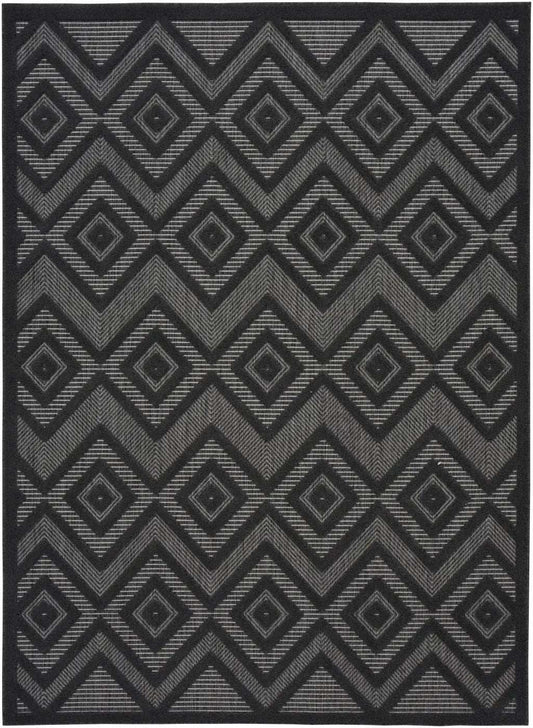5' X 7' Charcoal Black Argyle Indoor Outdoor Area Rug - Homeroots - Flyclothing LLC