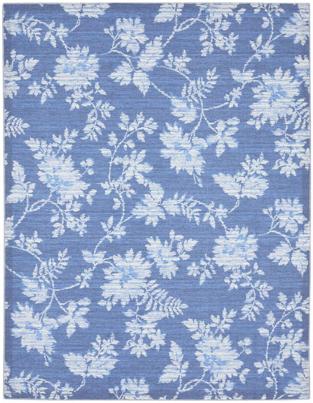 8' X 10' Blue Floral Distressed Washable Area Rug - Homeroots - Flyclothing LLC