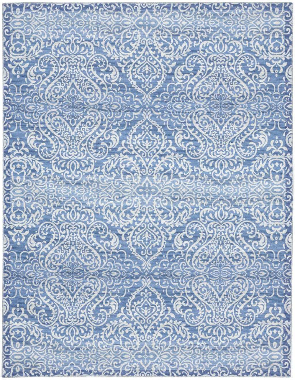 8' X 10' Blue Floral Distressed Washable Area Rug - Homeroots - Flyclothing LLC