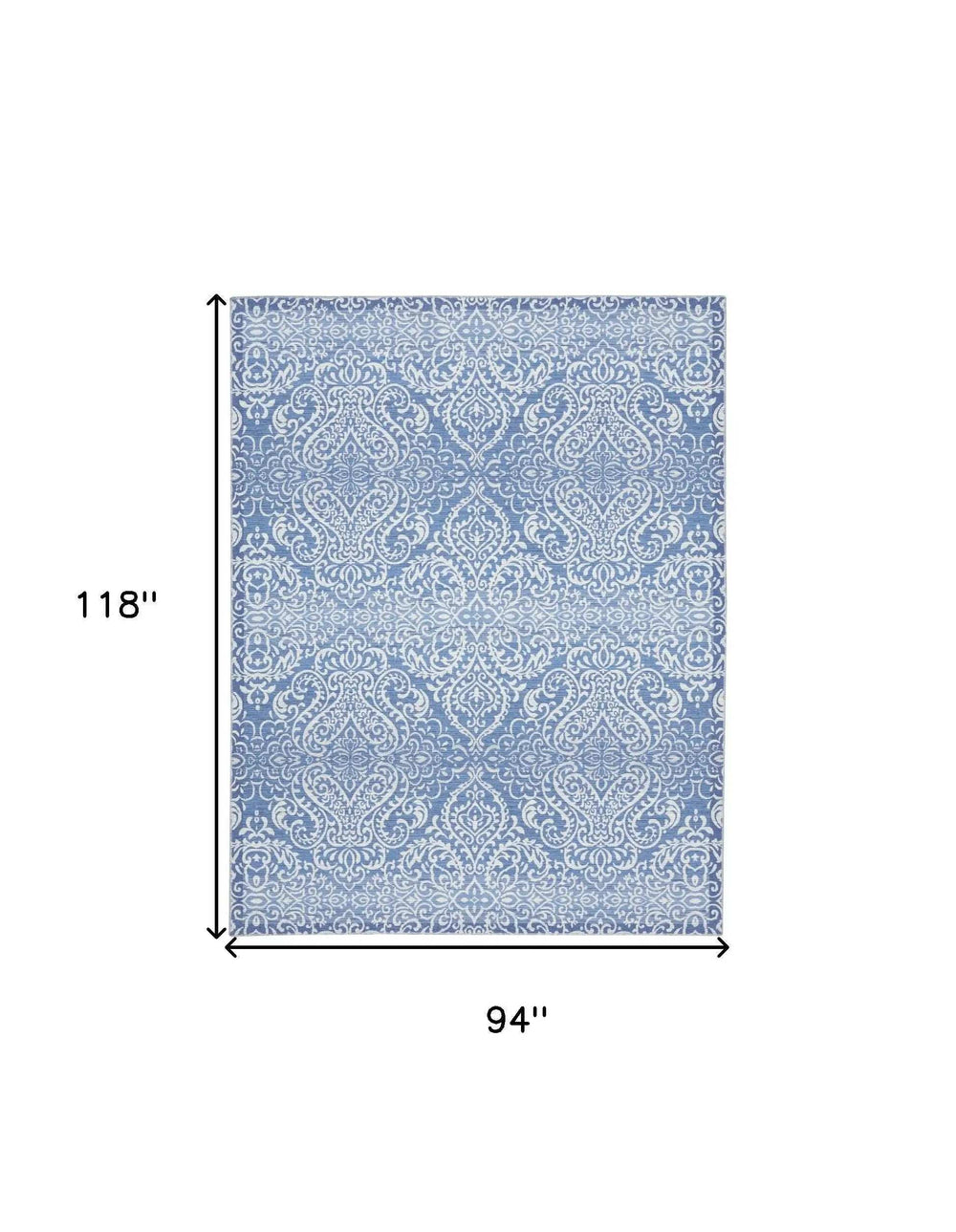 8' X 10' Blue Floral Distressed Washable Area Rug - Homeroots - Flyclothing LLC