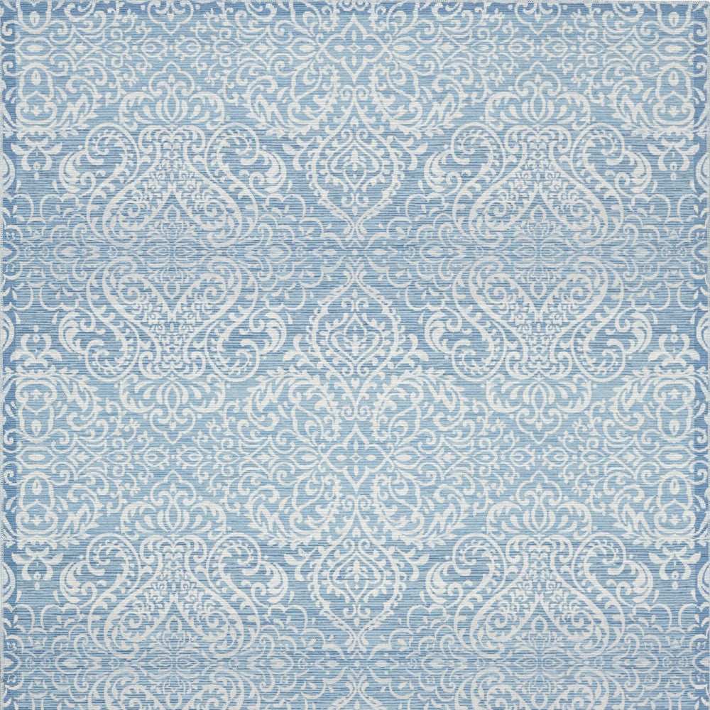 8' X 10' Blue Floral Distressed Washable Area Rug - Homeroots - Flyclothing LLC