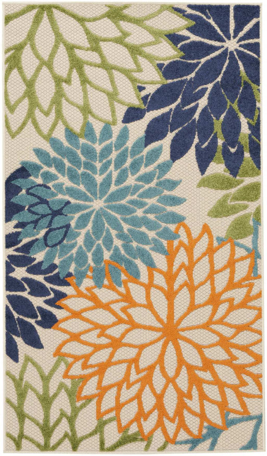 3' X 5' Cream And Blue Floral Non Skid Indoor Outdoor Area Rug - Homeroots - Flyclothing LLC