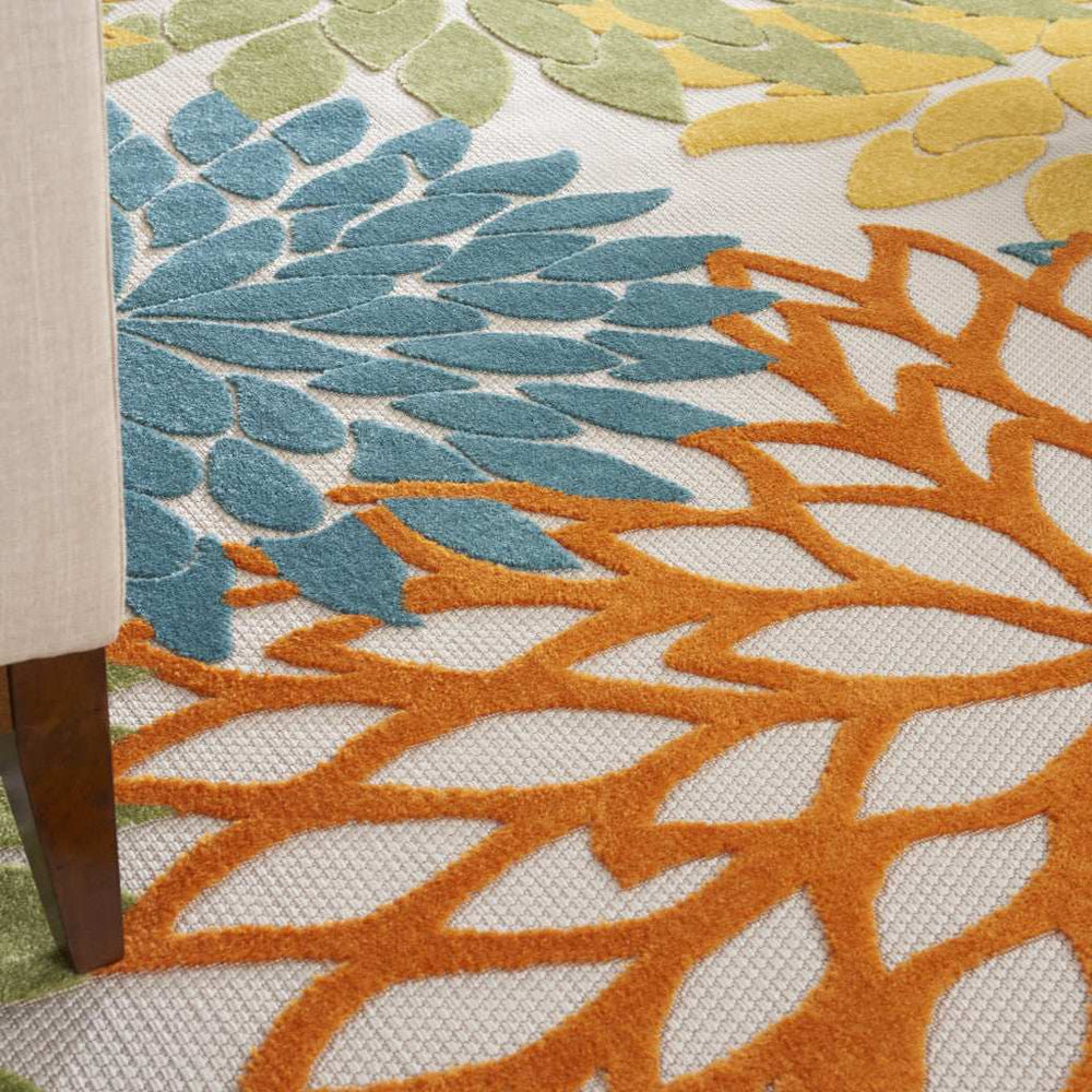 12' X 15' Turquoise Floral Non Skid Indoor Outdoor Area Rug - Homeroots - Flyclothing LLC