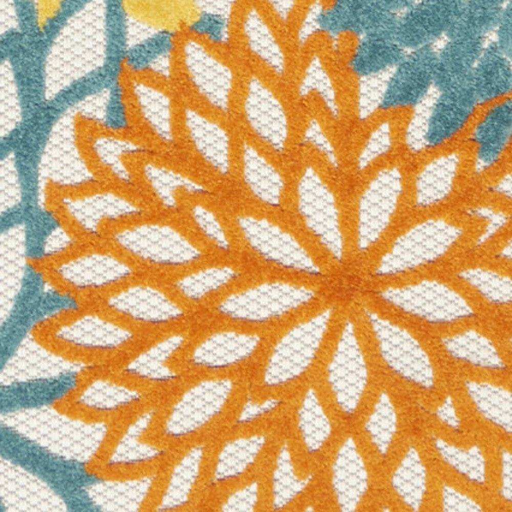 2' X 10' Turquoise Floral Non Skid Indoor Outdoor Runner Rug - Homeroots - Flyclothing LLC