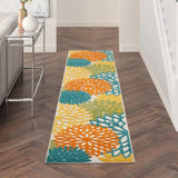 2' X 12' Turquoise Floral Non Skid Indoor Outdoor Runner Rug - Homeroots - Flyclothing LLC