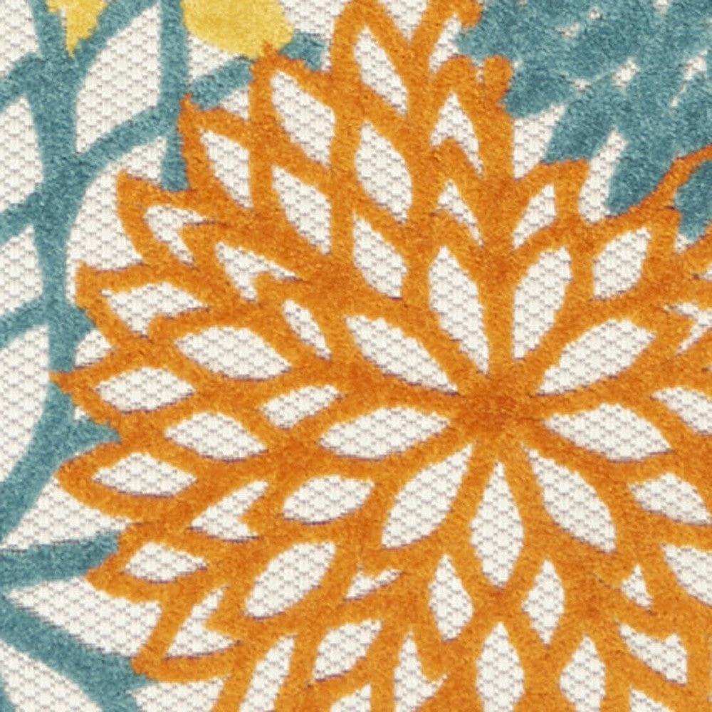 2' X 12' Turquoise Floral Non Skid Indoor Outdoor Runner Rug - Homeroots - Flyclothing LLC