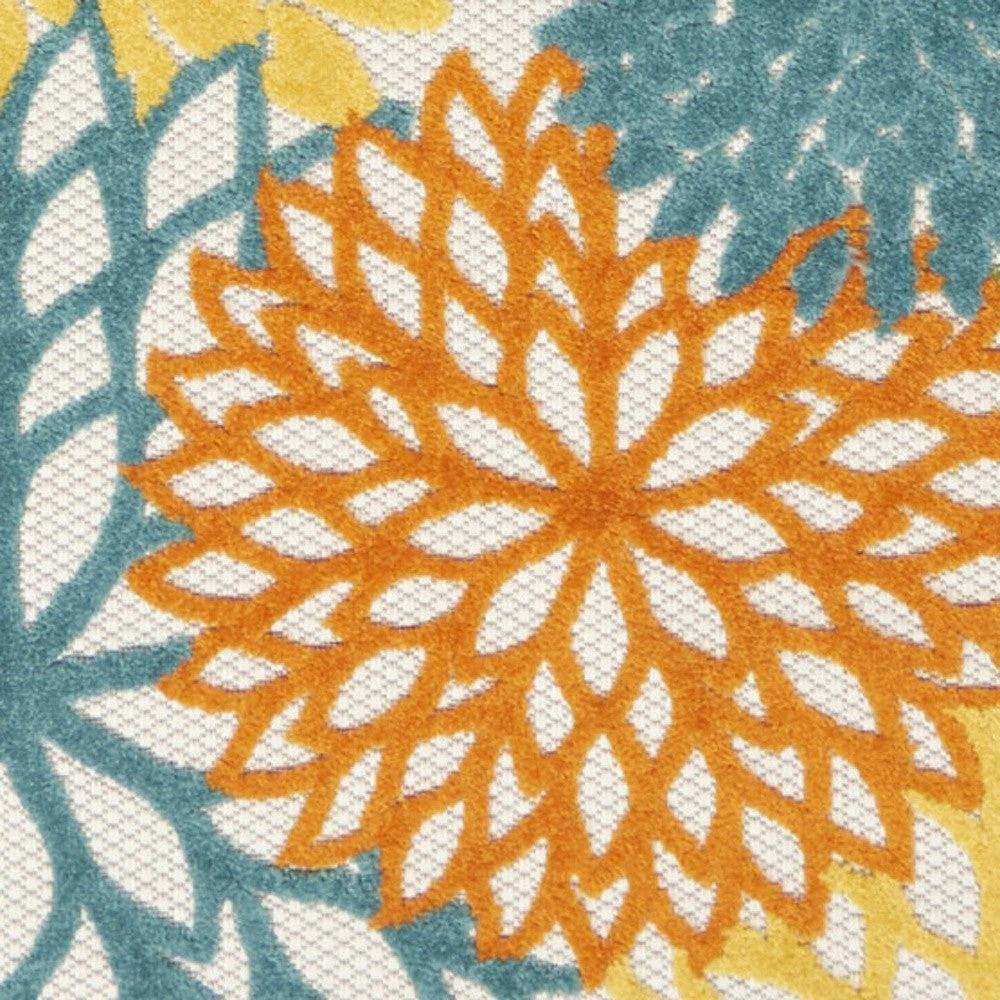 2' X 12' Turquoise Floral Non Skid Indoor Outdoor Runner Rug - Homeroots - Flyclothing LLC