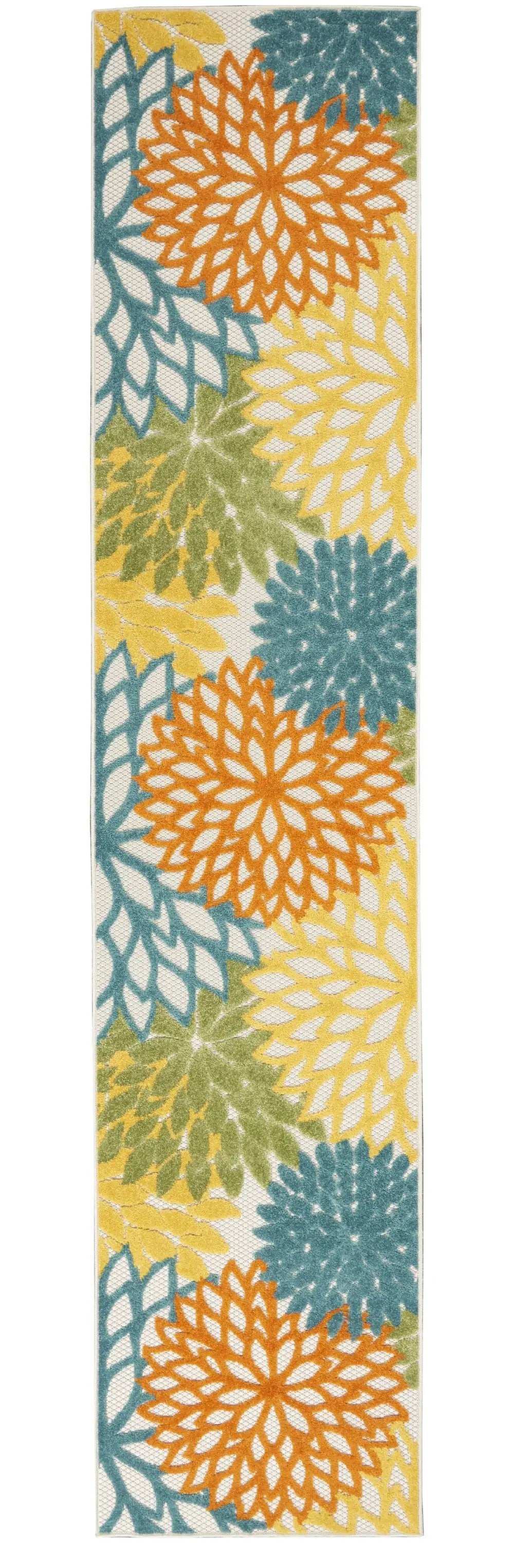 2' X 12' Turquoise Floral Non Skid Indoor Outdoor Runner Rug - Homeroots - Flyclothing LLC