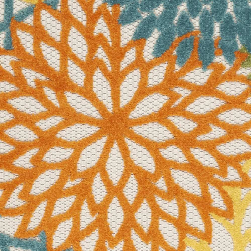 2' X 8' Turquoise Floral Non Skid Indoor Outdoor Runner Rug - Homeroots - Flyclothing LLC