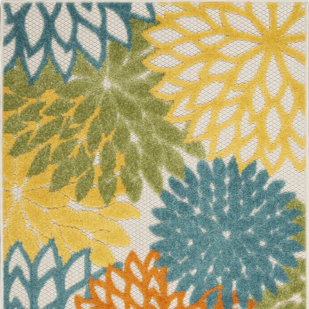 3' X 4' Turquoise Floral Non Skid Indoor Outdoor Area Rug - Homeroots - Flyclothing LLC